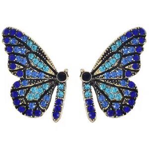 Blue half butterfly stud earrings A167